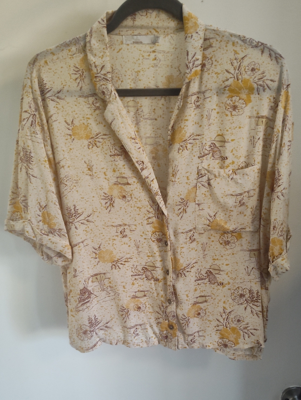 Prana Cream Button-Down with Yellow Floral Accents